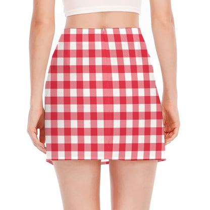 Raspberry Red And White Gingham Print Side Slit Mini Skirt