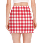 Raspberry Red And White Gingham Print Side Slit Mini Skirt