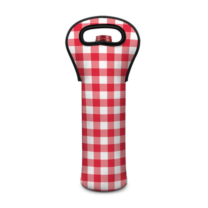 Raspberry Red And White Gingham Print Single Neoprene Wine Tote