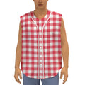Raspberry Red And White Gingham Print Sleeveless Baseball Jersey