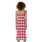 Raspberry Red And White Gingham Print Slim Fit Midi Cami Dress