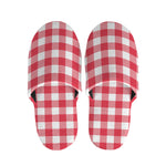 Raspberry Red And White Gingham Print Slippers
