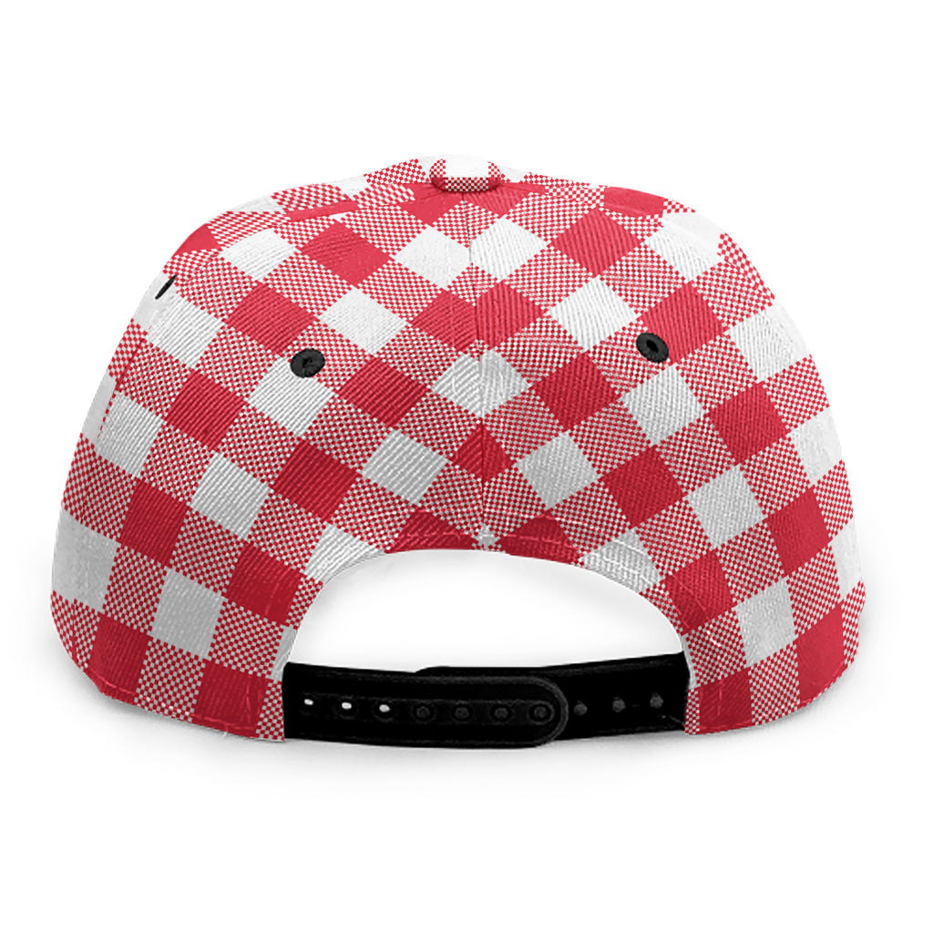 Raspberry Red And White Gingham Print Snapback Cap