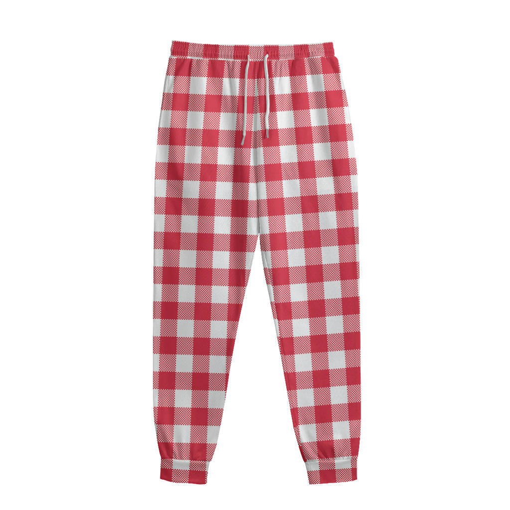 Raspberry Red And White Gingham Print Sweatpants