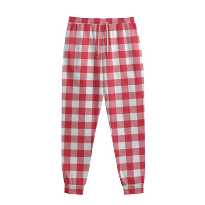 Raspberry Red And White Gingham Print Sweatpants