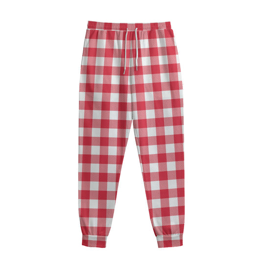 Raspberry Red And White Gingham Print Sweatpants