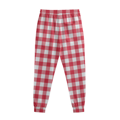 Raspberry Red And White Gingham Print Sweatpants