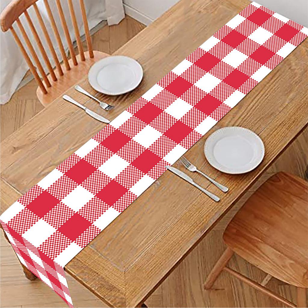 Raspberry Red And White Gingham Print Table Runner
