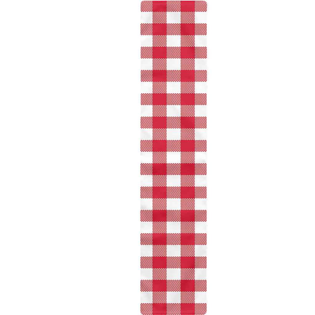 Raspberry Red And White Gingham Print Table Runner