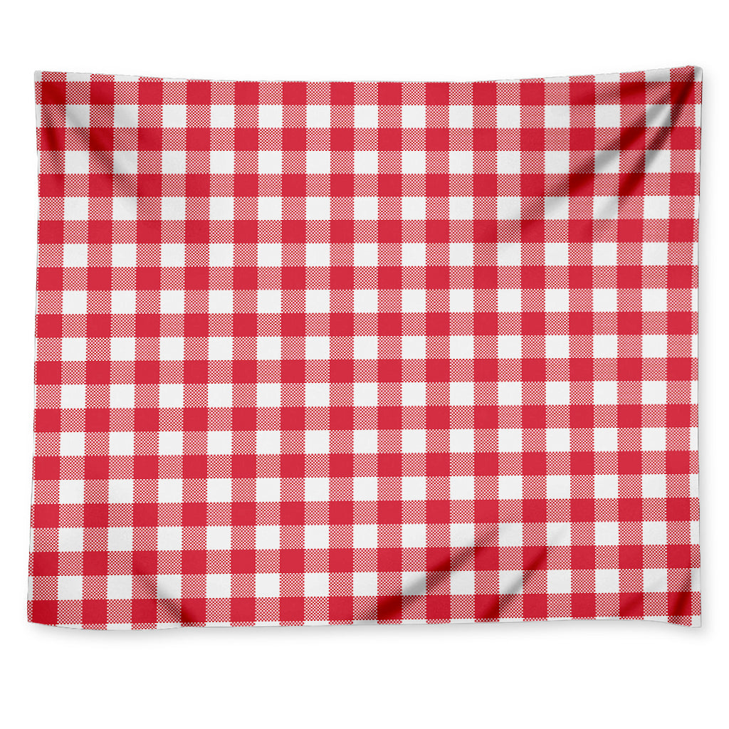Raspberry Red And White Gingham Print Tapestry