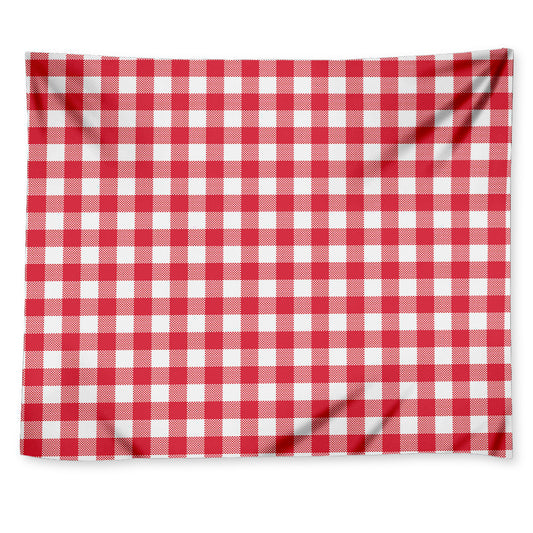 Raspberry Red And White Gingham Print Tapestry