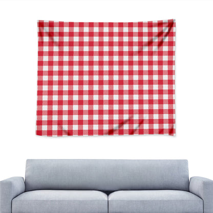 Raspberry Red And White Gingham Print Tapestry