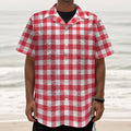 Raspberry Red And White Gingham Print Textured Short Sleeve Shirt