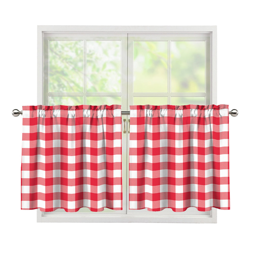 Raspberry Red And White Gingham Print Tier Curtains