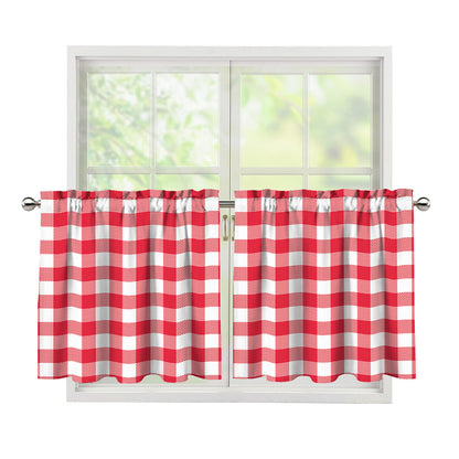Raspberry Red And White Gingham Print Tier Curtains