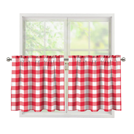 Raspberry Red And White Gingham Print Tier Curtains