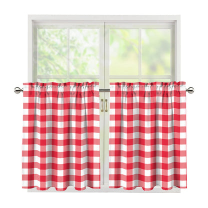 Raspberry Red And White Gingham Print Tier Curtains