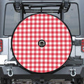 Raspberry Red And White Gingham Print Tire Cover With Camera Hole
