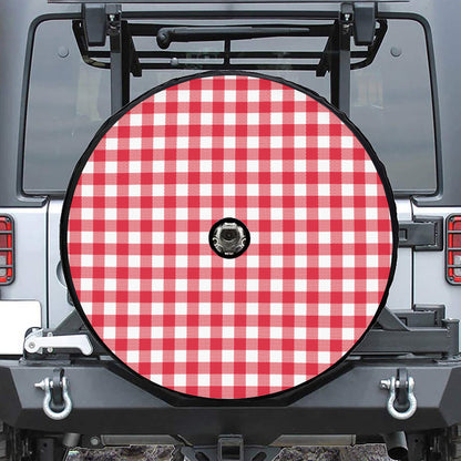 Raspberry Red And White Gingham Print Tire Cover With Camera Hole