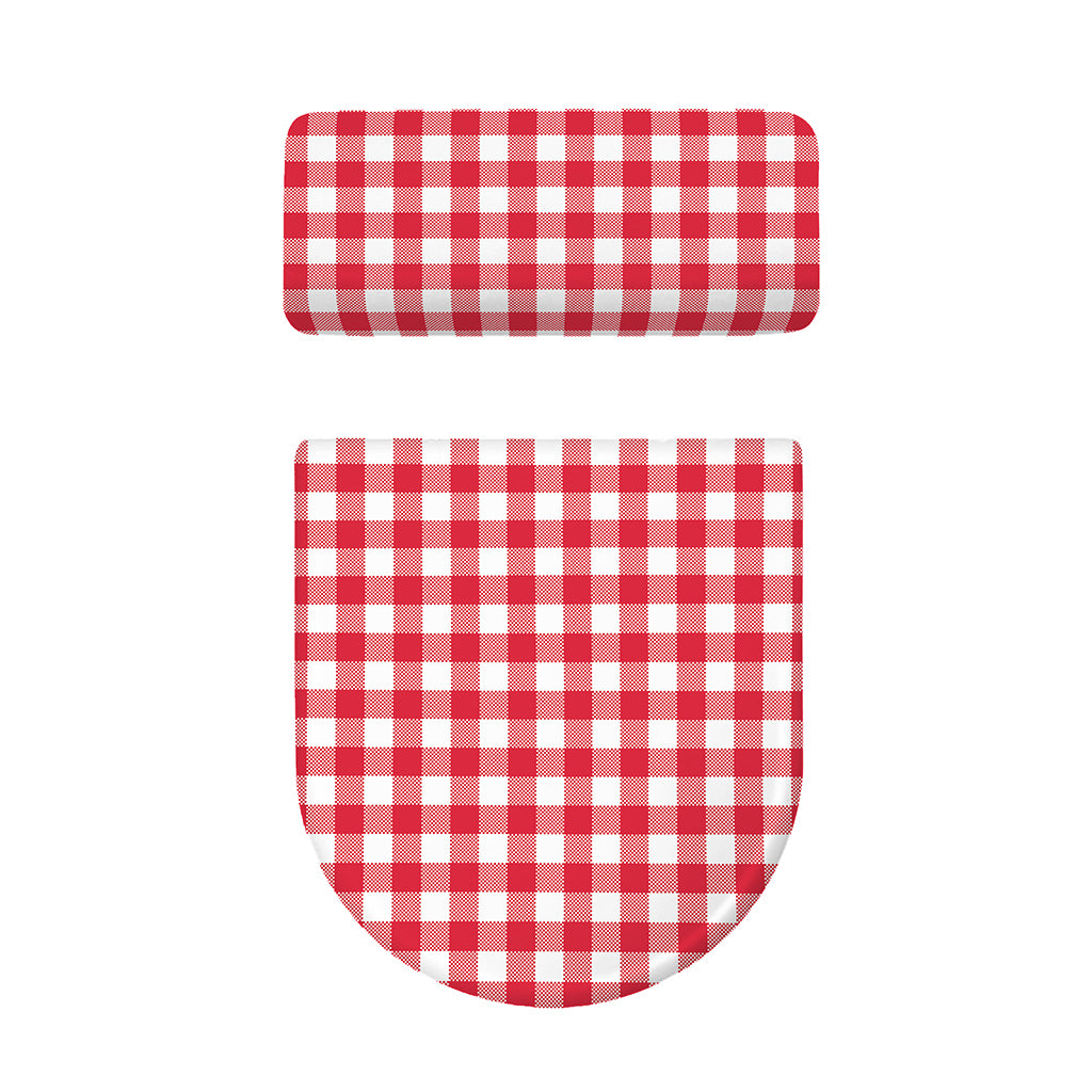 Raspberry Red And White Gingham Print Toilet Lid And Tank Cover Set