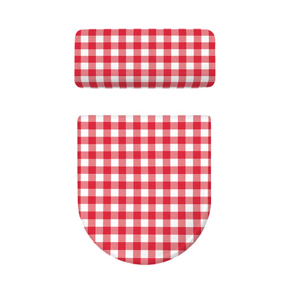 Raspberry Red And White Gingham Print Toilet Lid And Tank Cover Set