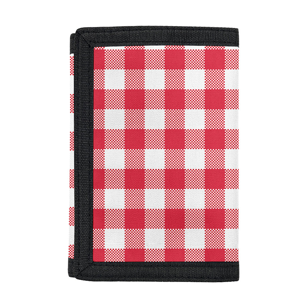 Raspberry Red And White Gingham Print Trifold Wallet