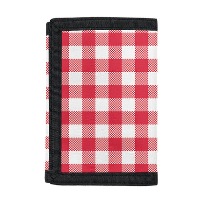 Raspberry Red And White Gingham Print Trifold Wallet