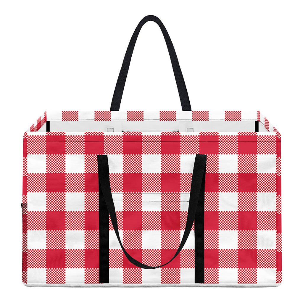 Raspberry Red And White Gingham Print Utility Tote Bag