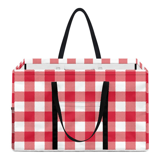 Raspberry Red And White Gingham Print Utility Tote Bag