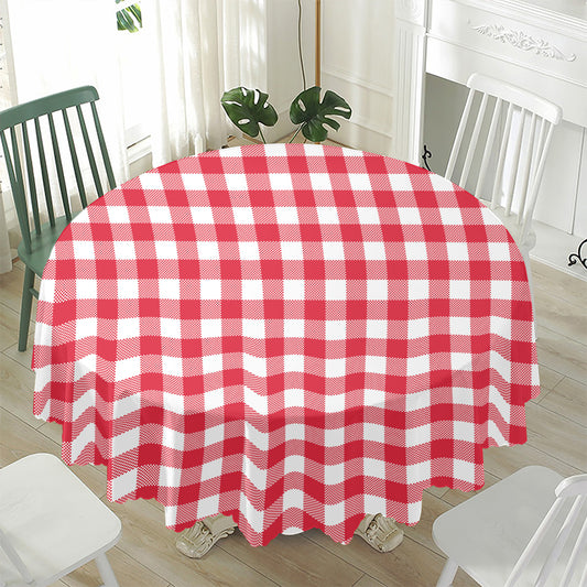Raspberry Red And White Gingham Print Waterproof Round Tablecloth