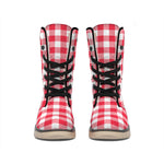 Raspberry Red And White Gingham Print Winter Boots