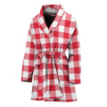 Raspberry Red And White Gingham Print Women's Bathrobe