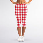 Raspberry Red And White Gingham Print Women's Capri Leggings