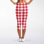 Raspberry Red And White Gingham Print Women's Capri Leggings
