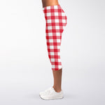 Raspberry Red And White Gingham Print Women's Capri Leggings