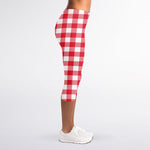 Raspberry Red And White Gingham Print Women's Capri Leggings