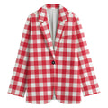 Raspberry Red And White Gingham Print Women's Cotton Blazer