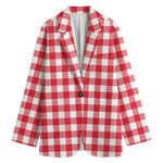 Raspberry Red And White Gingham Print Women's Cotton Blazer
