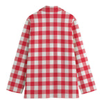 Raspberry Red And White Gingham Print Women's Cotton Blazer