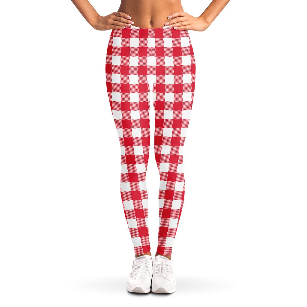 Raspberry Red And White Gingham Print Women's Leggings