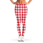 Raspberry Red And White Gingham Print Women's Leggings