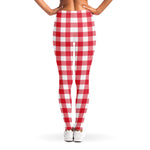 Raspberry Red And White Gingham Print Women's Leggings