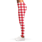 Raspberry Red And White Gingham Print Women's Leggings