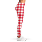 Raspberry Red And White Gingham Print Women's Leggings