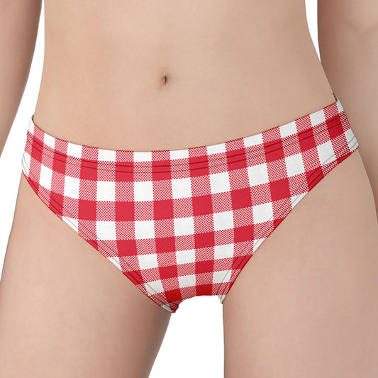 Raspberry Red And White Gingham Print Women's Panties