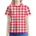 Raspberry Red And White Gingham Print Women's Polo Shirt