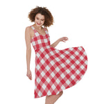 Raspberry Red And White Gingham Print Women's Sleeveless Dress