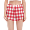 Raspberry Red And White Gingham Print Women's Split Running Shorts
