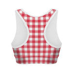 Raspberry Red And White Gingham Print Women's Sports Bra