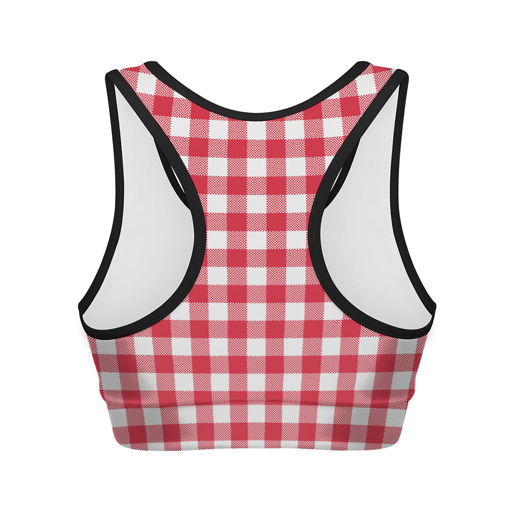 Raspberry Red And White Gingham Print Women's Sports Bra